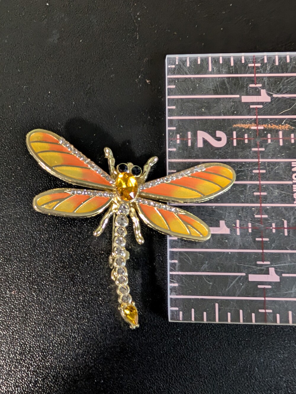 Gold-tone Dragonfly Pin with Orange and Yellow Enamel - Picture 4 of 4